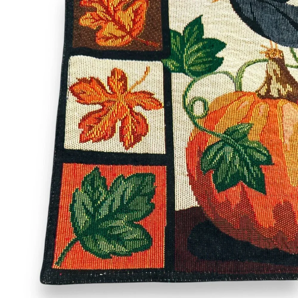 Vintage Fall Tapestry Placemats Lot of 2 Pumpkin Raven Autumn